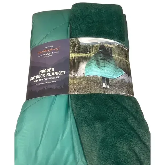 RARE FIND! Weatherproof Vintage HOODED OUTDOOR BLANKET | Green 54x72" - Picture 3 of 13